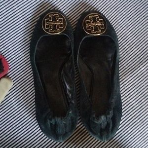 Tory Burch black suede leather ballet flats. Size 8